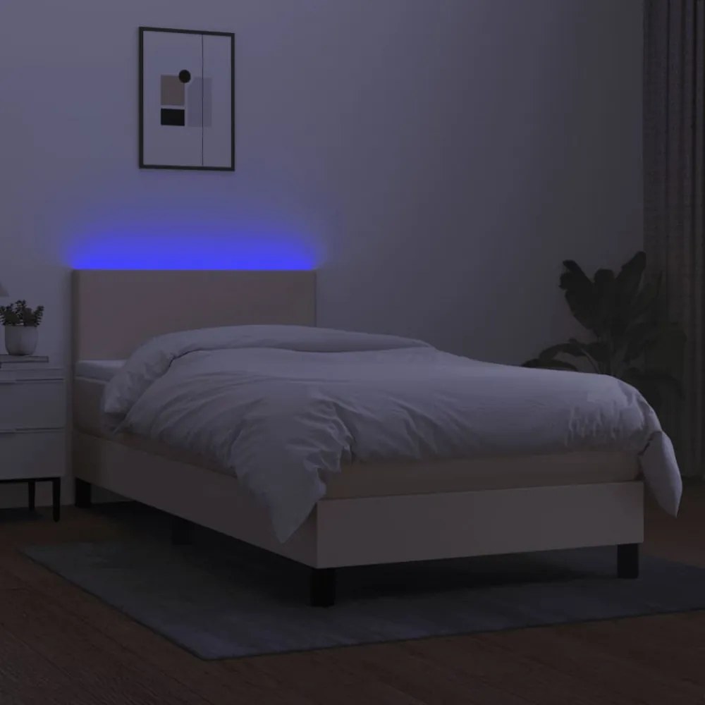 krémszínű szövet rugós és LED-es ágy matraccal 90x200 cm
