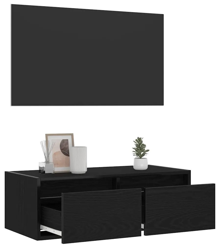 TV szekrény LED világítással fekete tölgyfa 75x35,5x25 cm