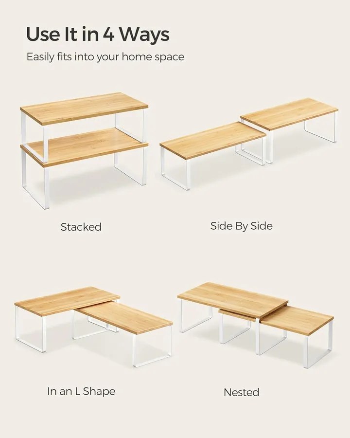 Bővíthető fűszertartó szekrénypolc rendező, 2 darabos, felhőfehér-bézs