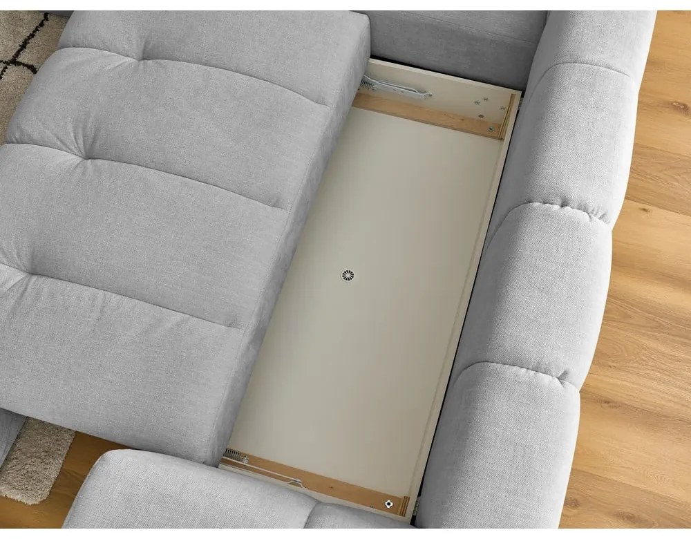 Világosszürke kinyitható-tárolóhelyes sarokkanapé (bal oldali-L alakú) Fuji – Bobochic Paris