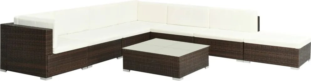 8-részes barna polyrattan kerti bútorszett párnákkal