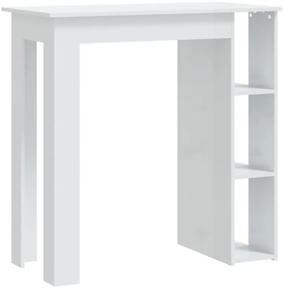 Magasfényű fehér szerelt fa bárasztal polccal 102x50x103,5 cm