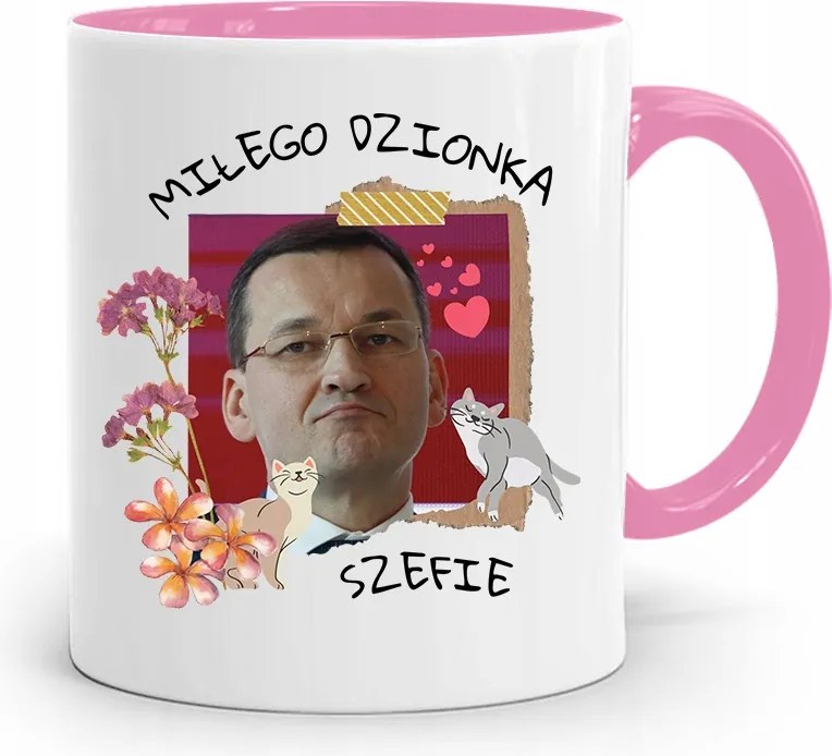 Rózsaszín Politikai Bögre Mateusz Morawiecki Miniszterelnök fényképes nyomtatással
