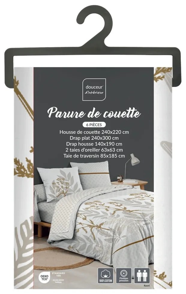 Bézs kétszemélyes-hosszabbított pamut ágyneműhuzat lepedővel-hatrészes 240x220 cm Raoni – douceur d'intérieur