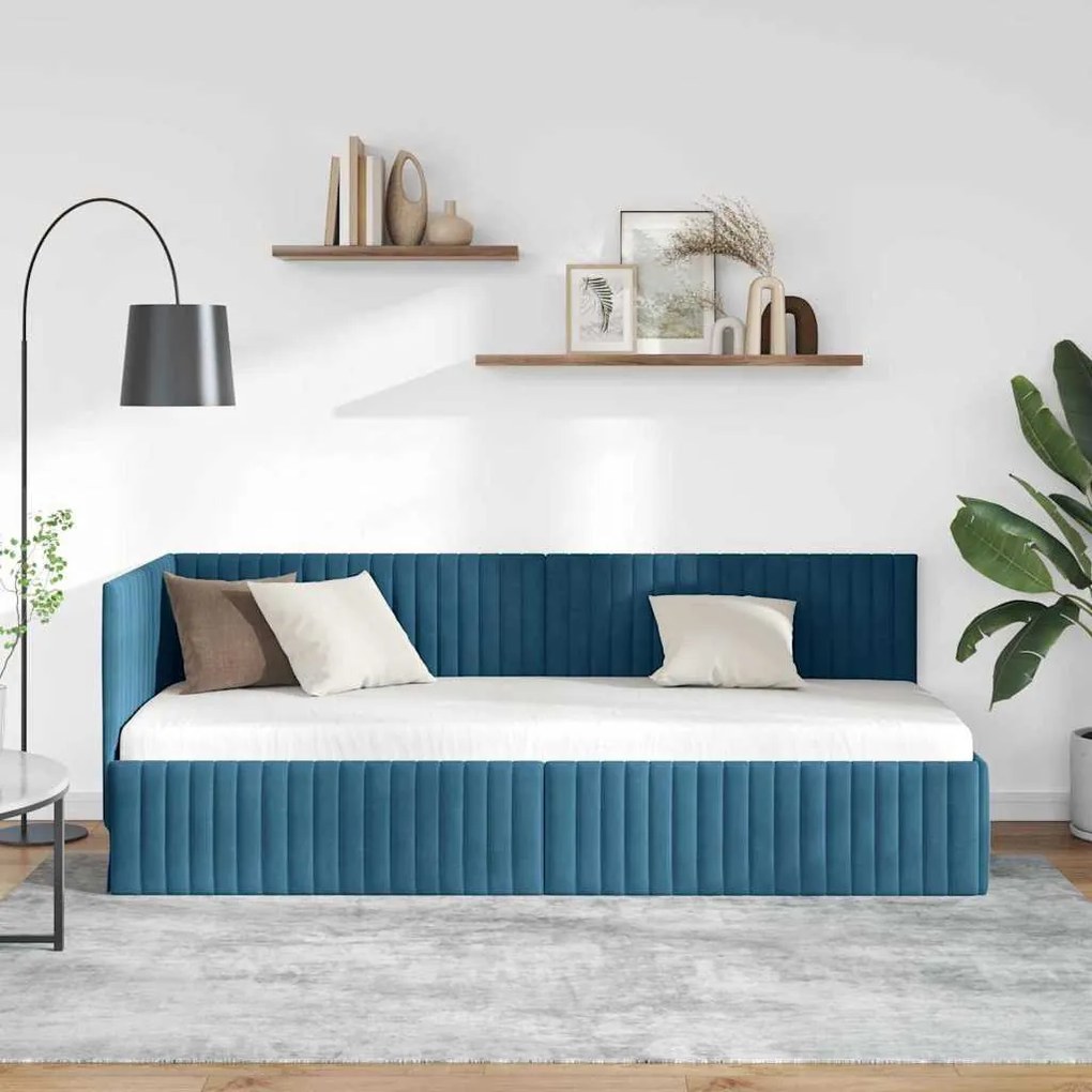 Sarokágy keret fejtámlával Kék 80 x 200 cm Bársony