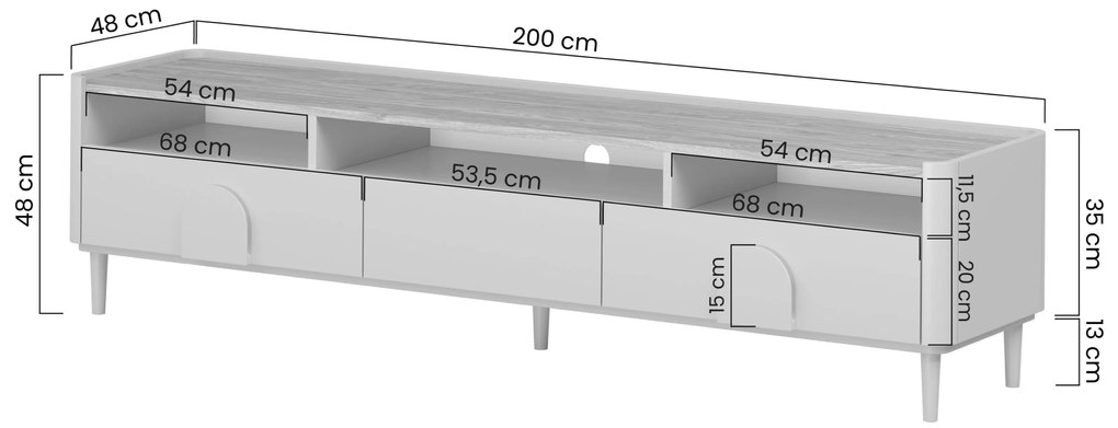 Amilio RTV szekrény 200 cm - kasmír / olajozott tölgy / világos tölgy fogantyú