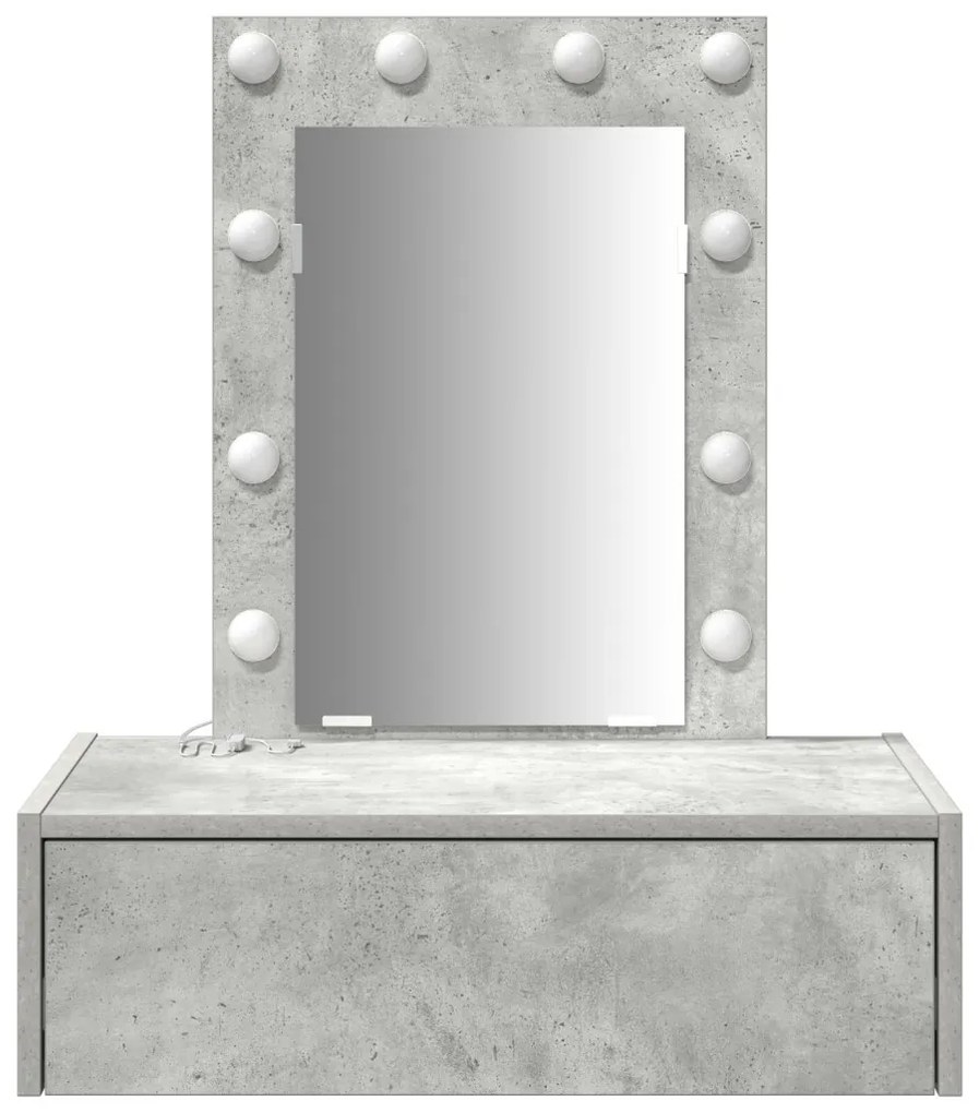 vidaXL Öltözködőasztal tükör lámpákkal Szürke 60 x 40 x 70 cm Faanyag