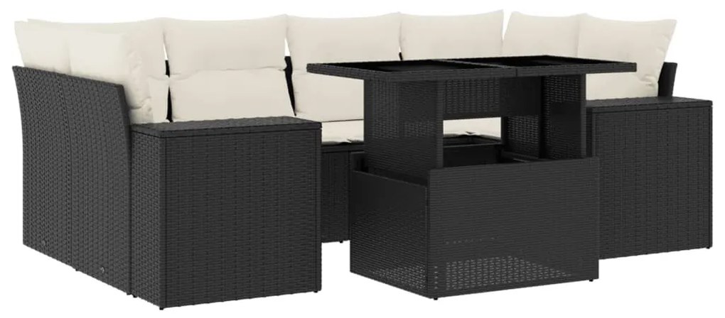 7 részes fekete polyrattan kerti ülőgarnitúra párnával