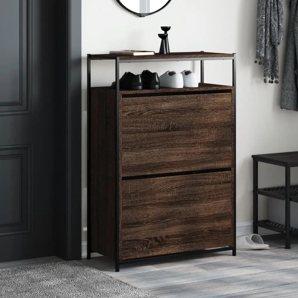 barna tölgyszínű szerelt fa cipősszekrény 75 x 34 x 112 cm