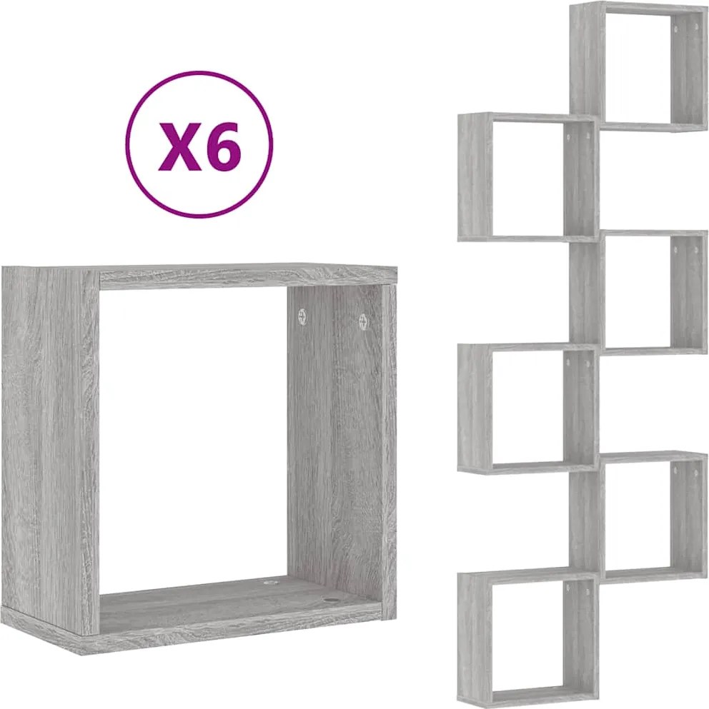 vidaXL 6 db szürke sonoma fali kockapolc 30 x 15 x 30 cm