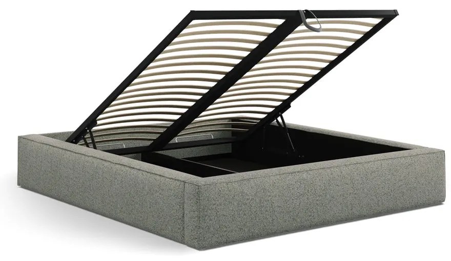 Zöld kárpitozott ágyneműtartós-ágytámla nélkül franciaágy ágyráccsal 180x200 cm Simon – Micadoni