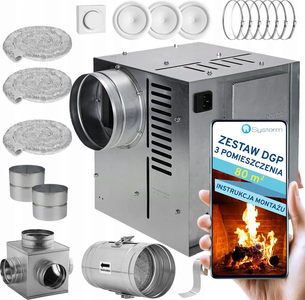 Kandalló Turbina Kandallóventilátor Szett Dgp 3 helyiség 80m2