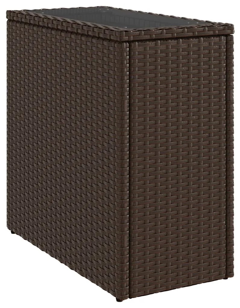 barna polyrattan kerti kisasztal üveg lappal 58 x 27,5 x 55 cm