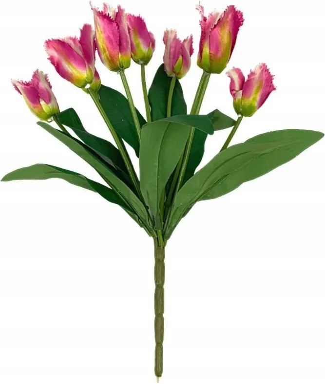 Tulipán mintás csokor 42 cm sötét rózsaszín és krémszínű