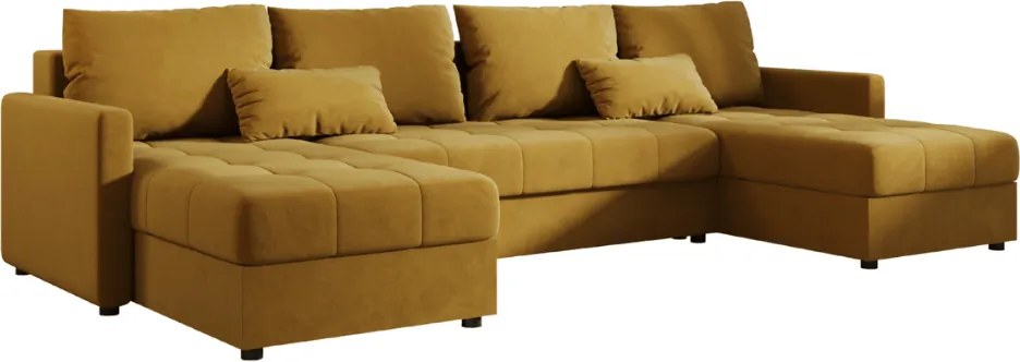 VENORIA U alakú kihúzható ülőgarnitúra, 285x146 cm, mustársárga + 2 párna INGYEN