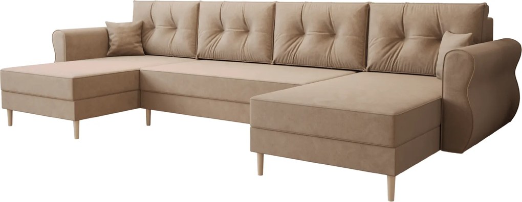 Ágyazható U alakú kanapé SILVIANO 300x140 cm, bézs színű + 2 db díszpárna INGYEN