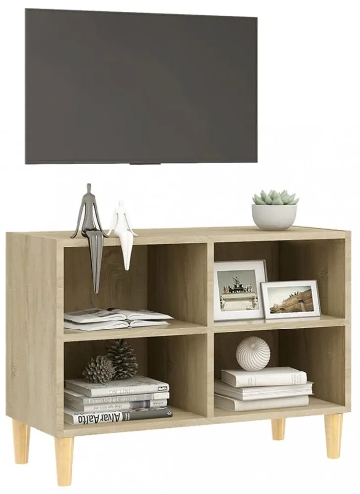 sonoma-tölgyszínű TV-szekrény tömör falábakkal 69,5x30x50 cm
