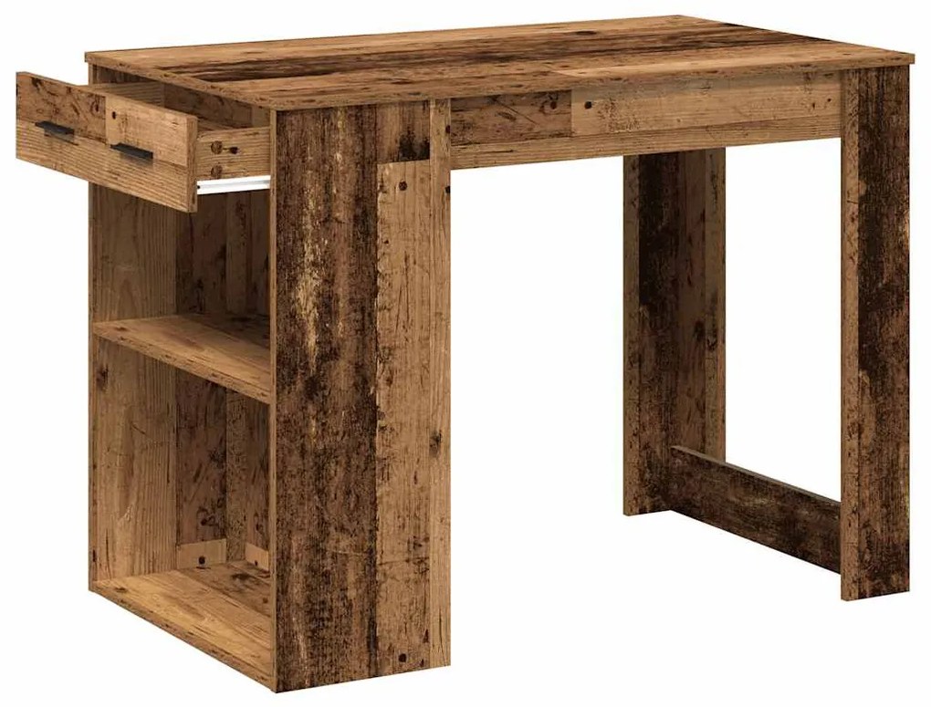 íróasztal fiókkal és polccal régi fa 102x62x77,5 cm gépelt fa