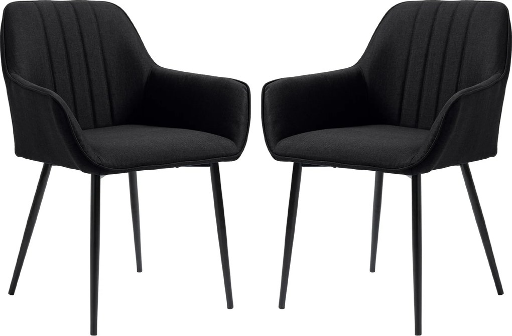 HOMCOM Skandináv Dizájn Étkezőszék - 2 db Látogató Szék Fekete Fokozatos Fém Lábakkal - Lüszter Fekete Ergonomikus Ülés Háttámla Karfák | Aosom