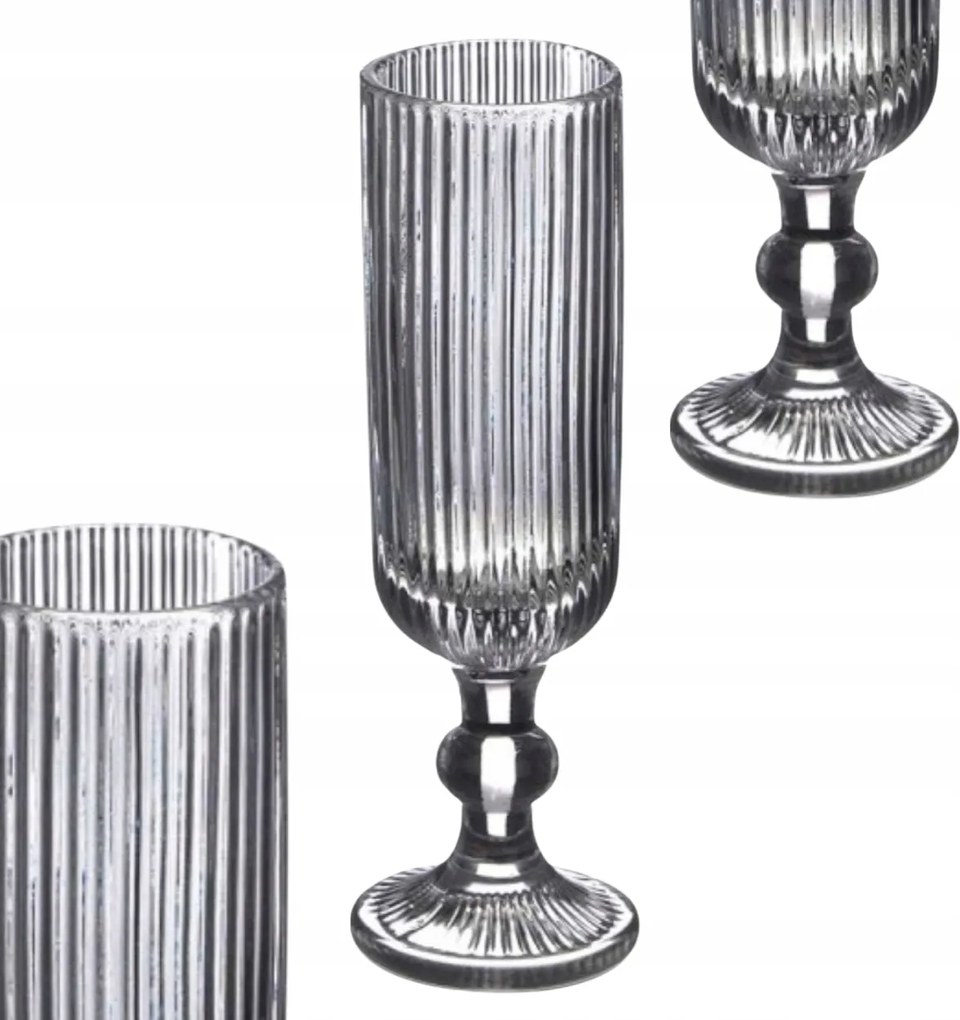 Prosecco Boros Pezsgős Pohár Magas Bordázott Üveg Szürke 160 ML