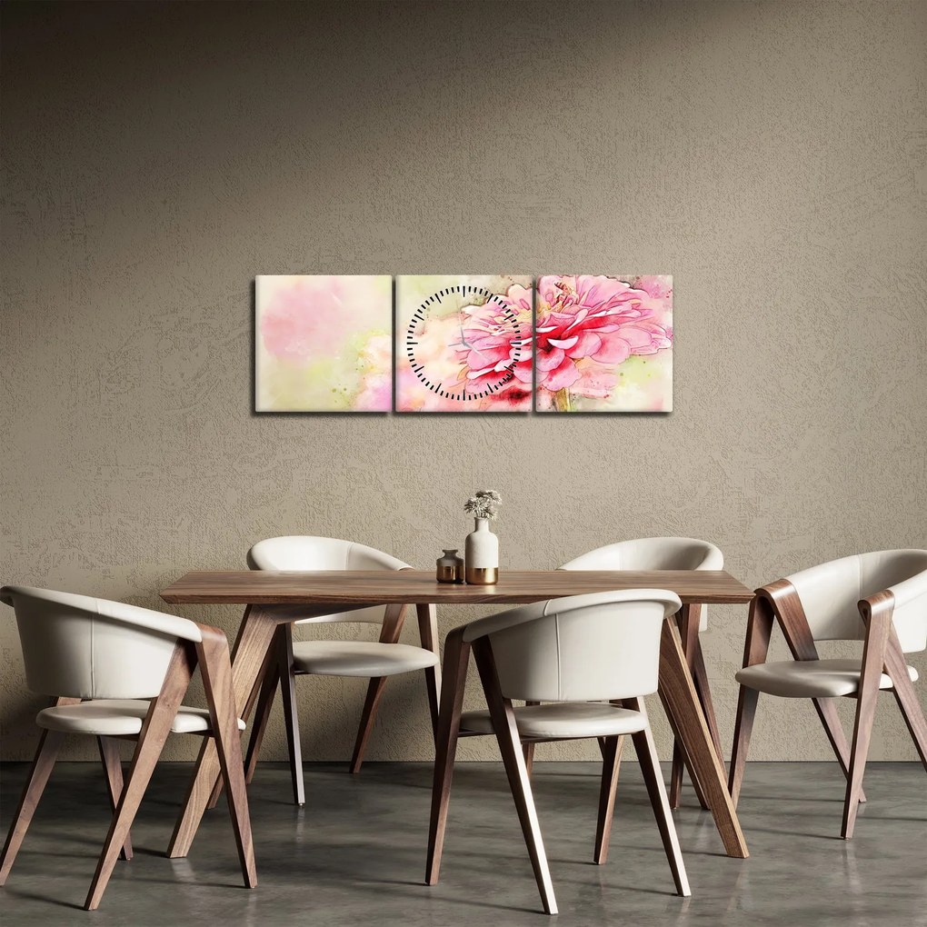 Kép - rózsaszín virág, akvarell (órával) (90x30 cm)