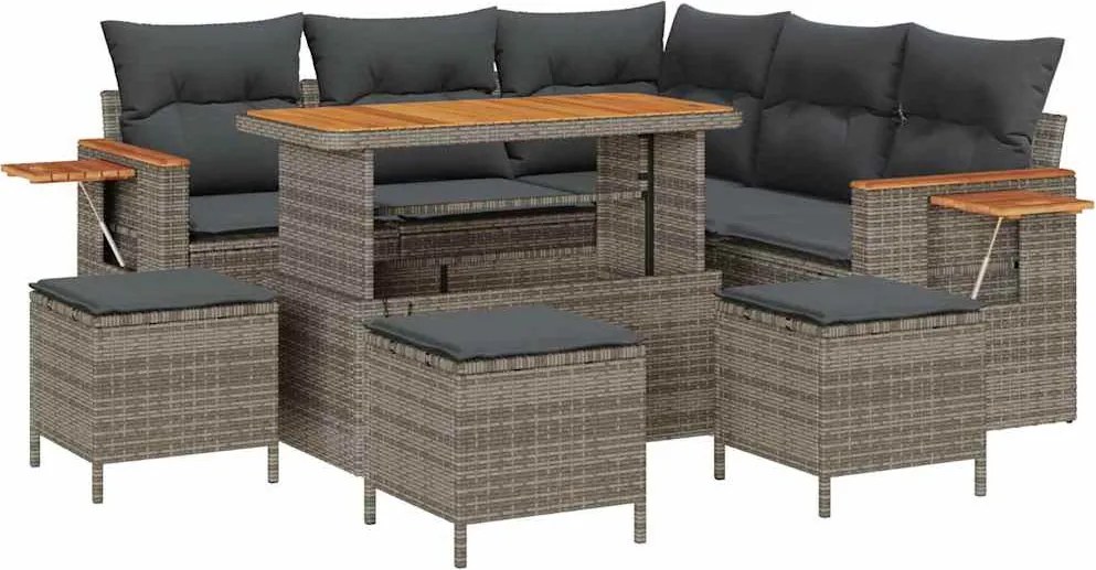 vidaXL Kerti Kanapé Szett 9 pcs Szürke Poli rattan és porfestett acél