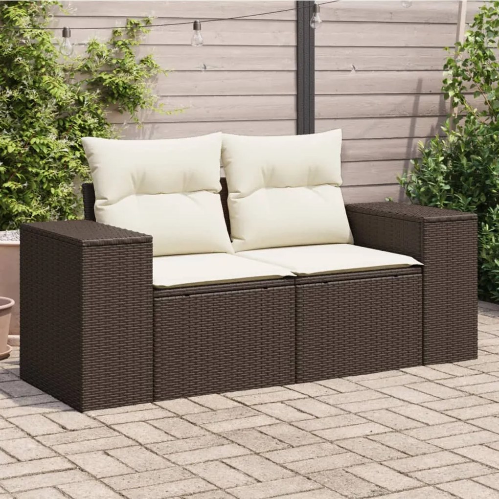 2 személyes barna polyrattan kerti kanapé párnával