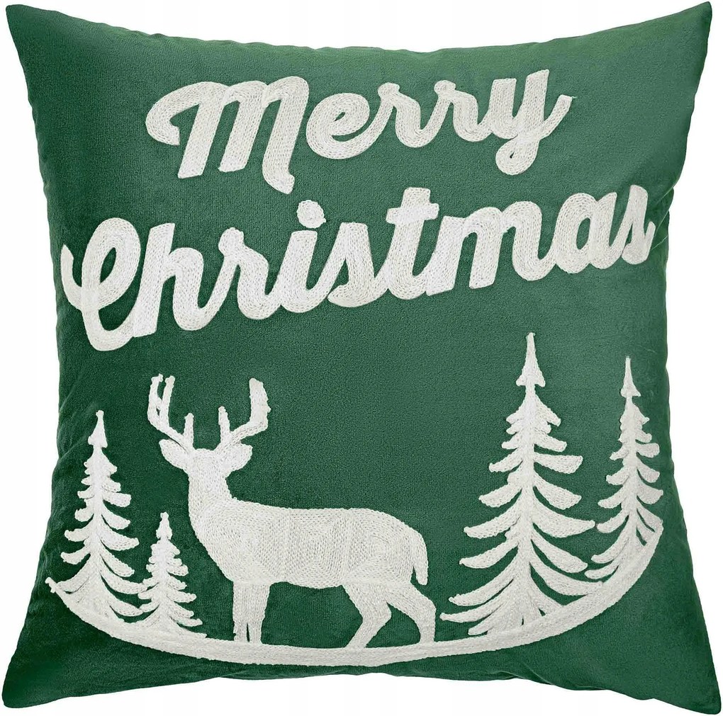 Karácsonyi párnahuzat 45x45 Rénszarvas zöld üveg Merry Christmas