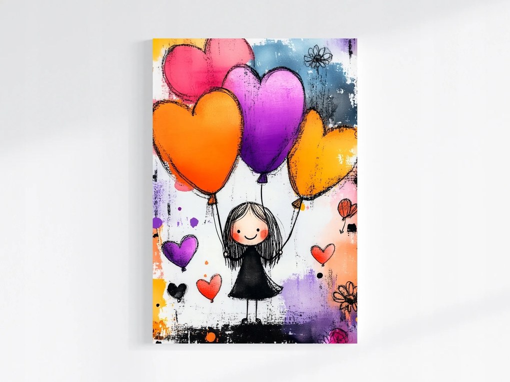 Canvas Vászonkép Portré Gyerek Lány Léggömb Szív 80x120