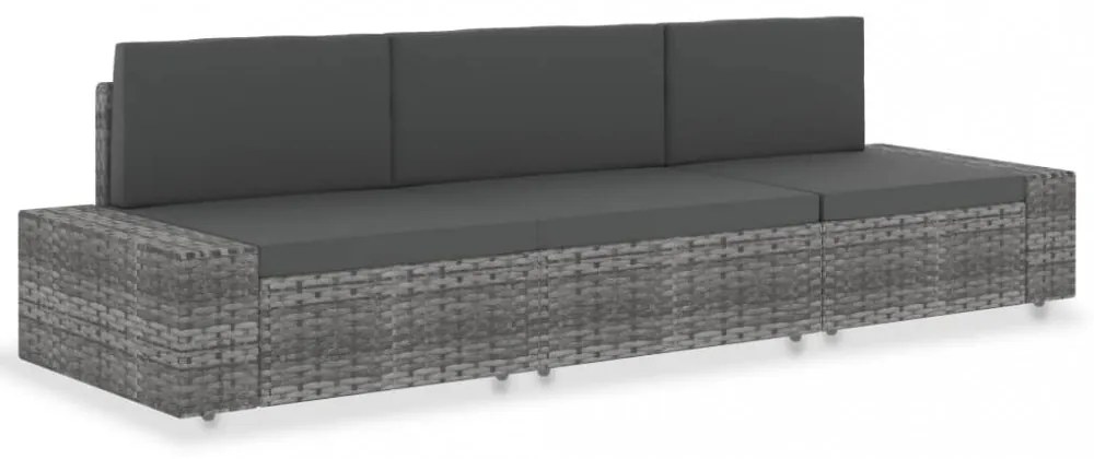 3 személyes szürke elemes polyrattan kanapé
