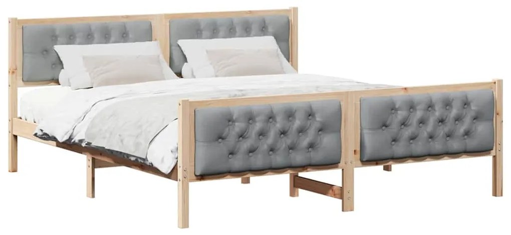 Ágykeret fejtámlával Világosszürke 160 x 200 cm Tömör fenyőfa