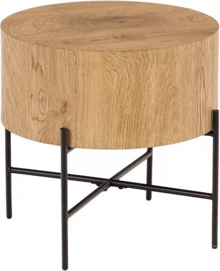Liviano kerek dohányzóasztal 45 cm fém lábakkal - natúr tölgy / fekete