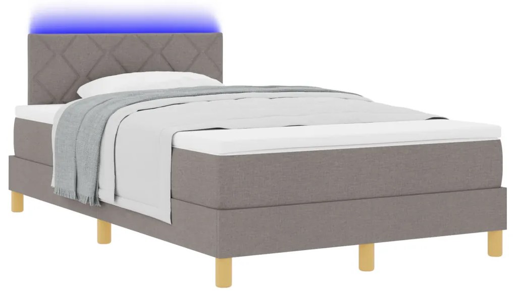vidaXL LED Box Spring Ágy matracmal Tópszínű 120 x 200 cm szövet