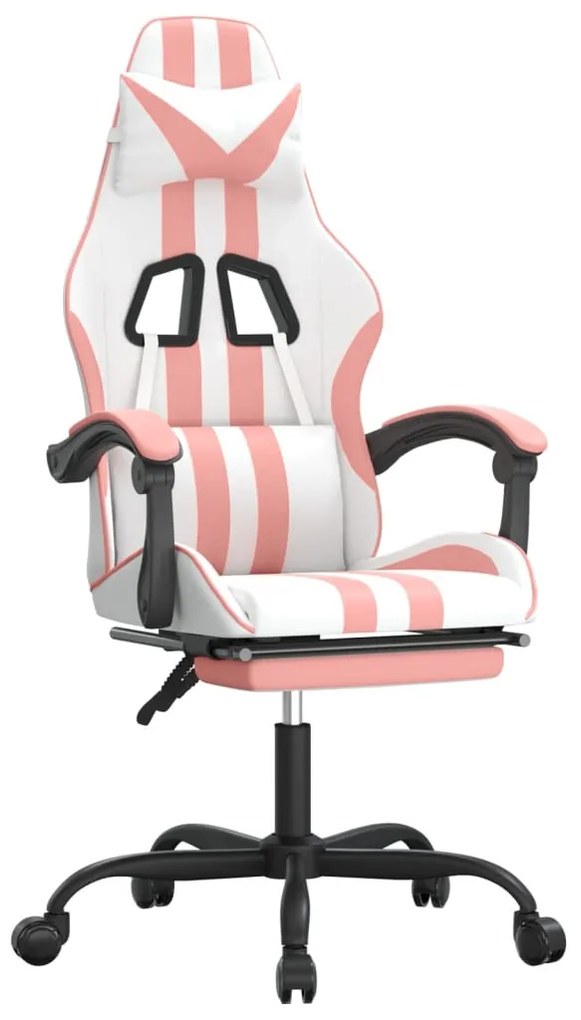 fehér és rózsaszín műbőr forgó játékszék lábtartóval