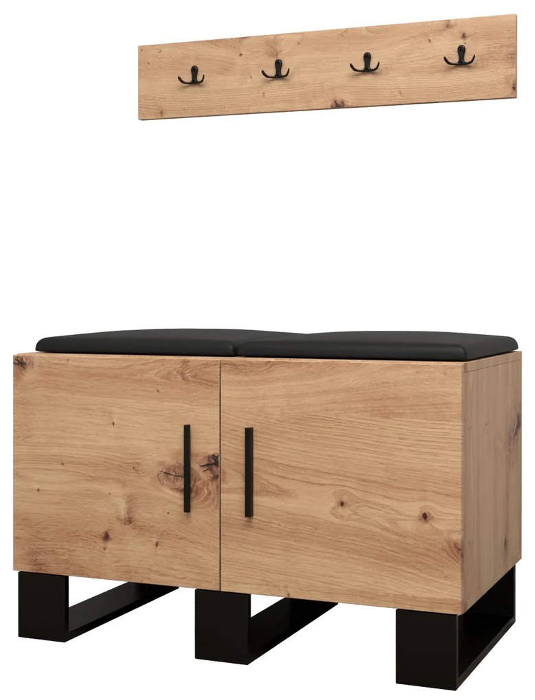 Előszobabútor Amanda 21 (artisan tölgy + fekete öko-bőr). 1086045