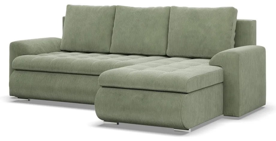 Tokio sarokkanapé, 2 ágyneműtartóval, kordbársony, jobboldali, zöld