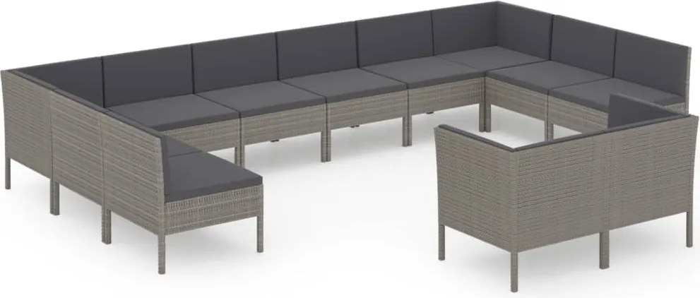 vidaXL 12 részes szürke polyrattan kerti ülőgarnitúra párnákkal