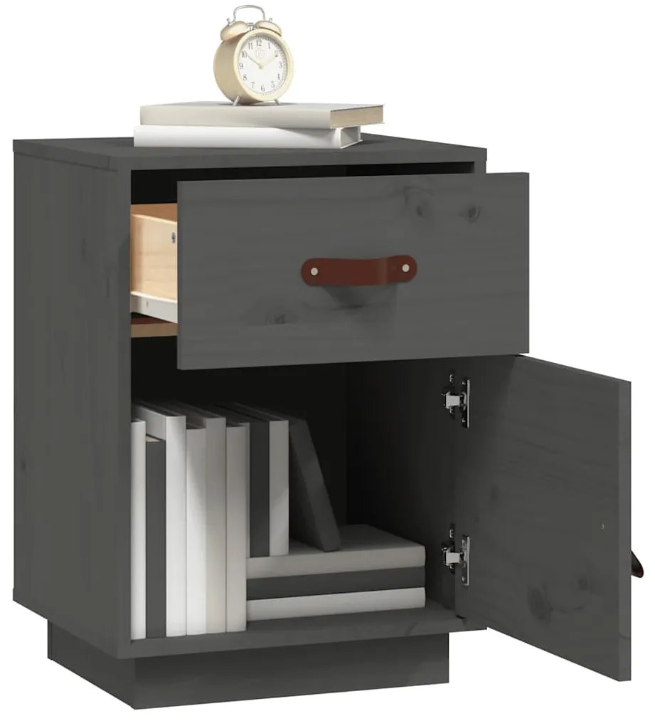 Szürke tömör fenyőfa éjjeliszekrény 40 x 34 x 55 cm