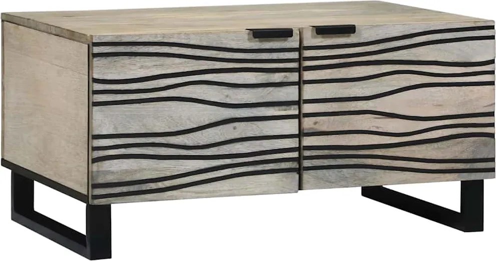 vidaXL Dohányzóasztal Beige és fekete 80 x 50 x 40 cm Tömör akácfa