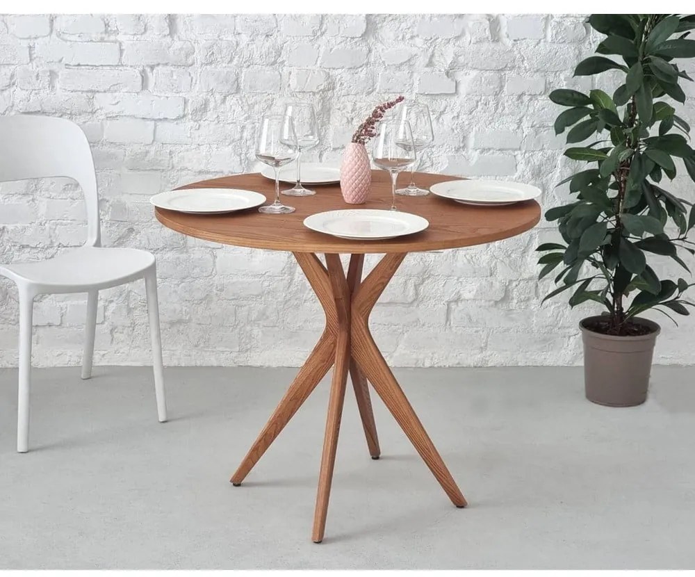 Kerek étkezőasztal kőrisfa dekoros asztallappal ø 90 cm Jubi – Ragaba