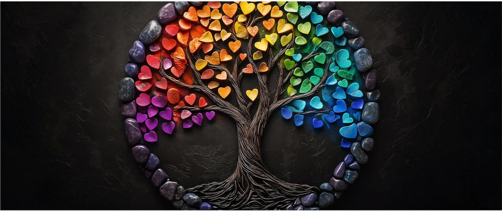 Kép – Fa színes szívekkel (120x50 cm)