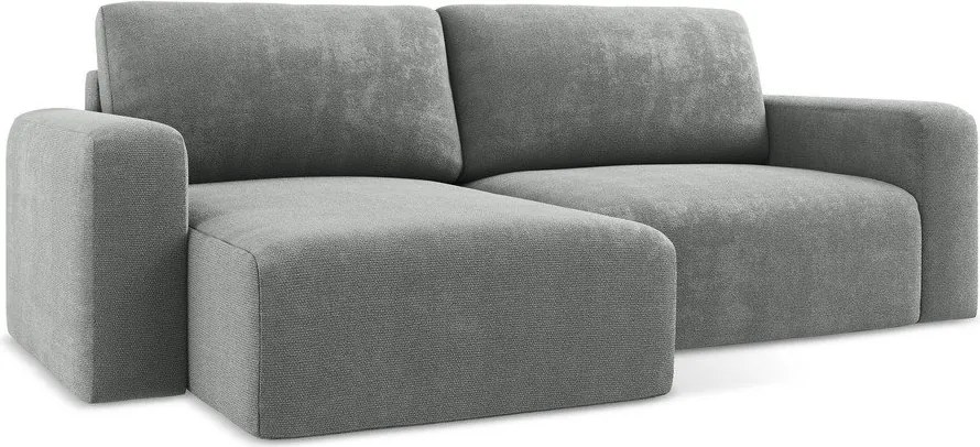 Szürke zsenília kinyitható-tárolóhelyes sarokkanapé (bal oldali-heverő résszel) Kona – Makamii