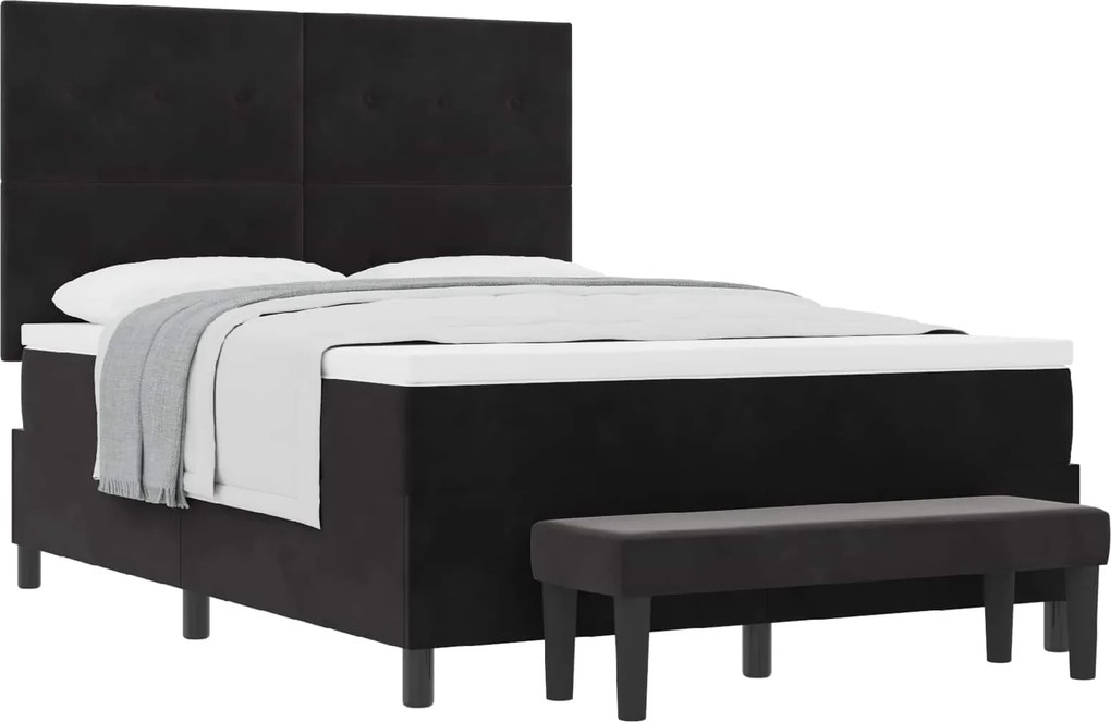 vidaXL Boxrugós ágy matracmal fejtámlával Fekete 140 x 190 cm Bársony
