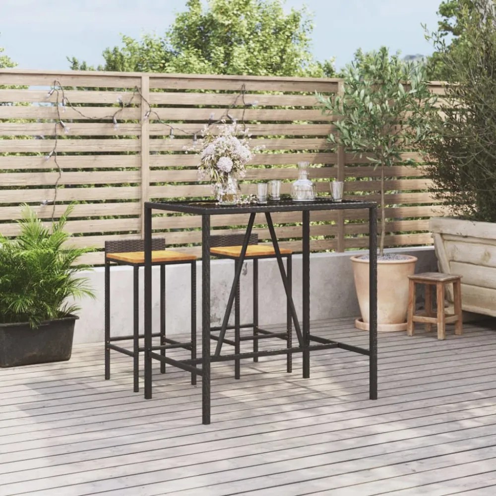 fekete polyrattan üveglapos bárasztal 110 x 70 x 110 cm