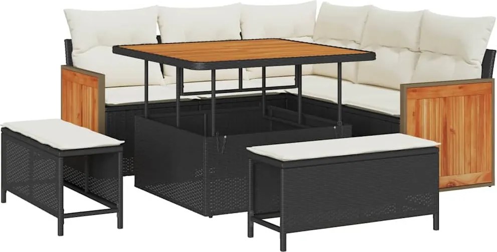 vidaXL Kerti Kanapé Szett párnával 8 pcs Fekete és Krém