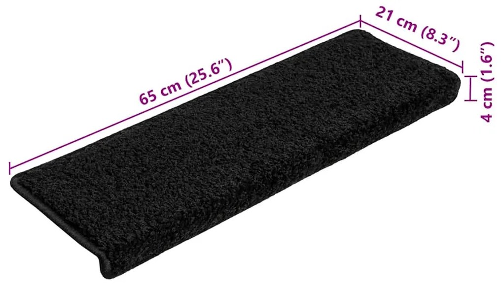 20 db fekete lépcsőszőnyeg, téglalap alakú széllel, 65 x 21 x 4 cm