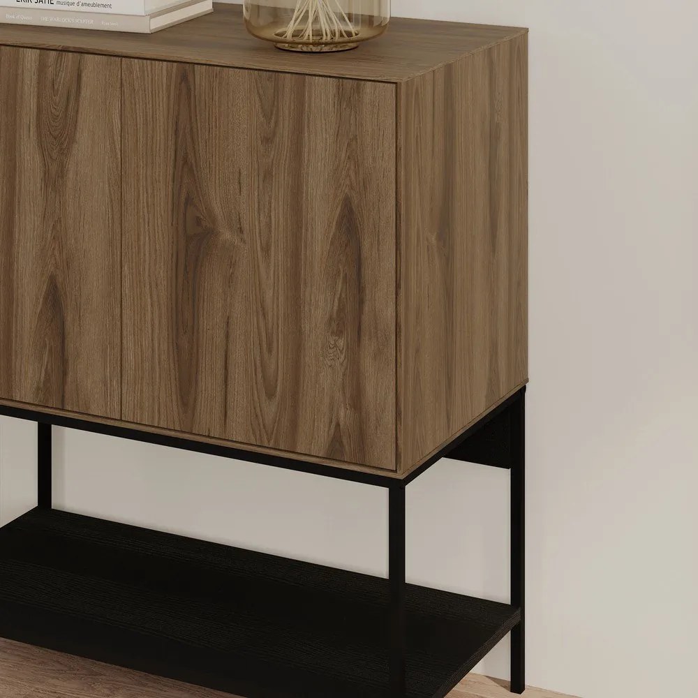 Fekete-natúr színű szekrény tölgyfa dekorral 80x90x40 cm Amira – Marckeric