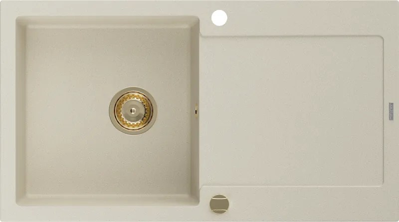 Mexen Leo gránit mosogató 1-medencés csepptálcával 900 x 500 mm, bézs, arany szifon - 6501901010-69-G
