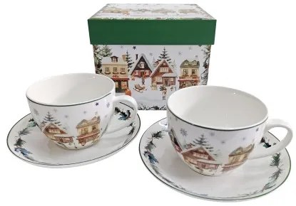 Porceláncsésze+alj, 270ml, 2 személyes, dobozban, Christmas Village