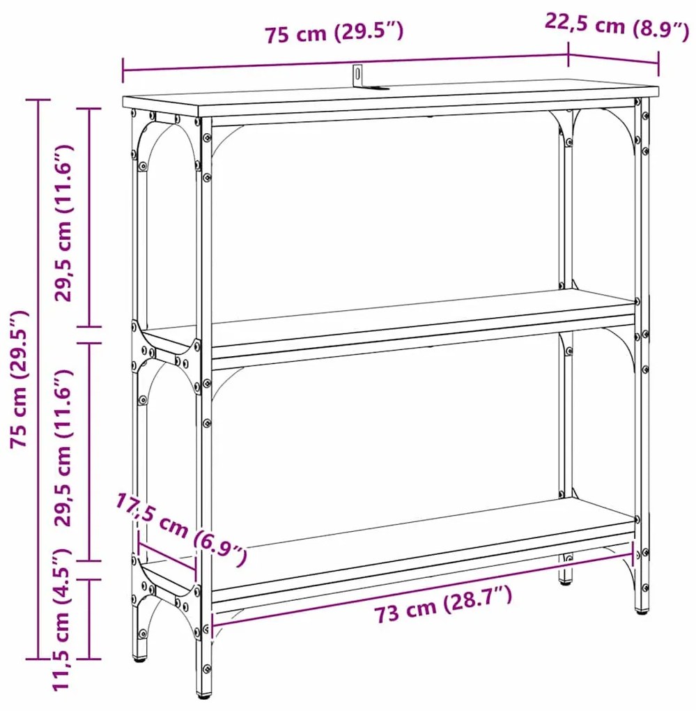 Konzolasztal Régi fa 75 x 22.5 x 75 cm Műgyanta fa és Fém